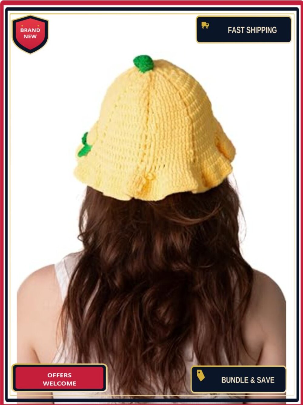 Knitted Fruit Lemon Hat Womens Halloween Cosplay Costume Accessory - Picture 3 of 5